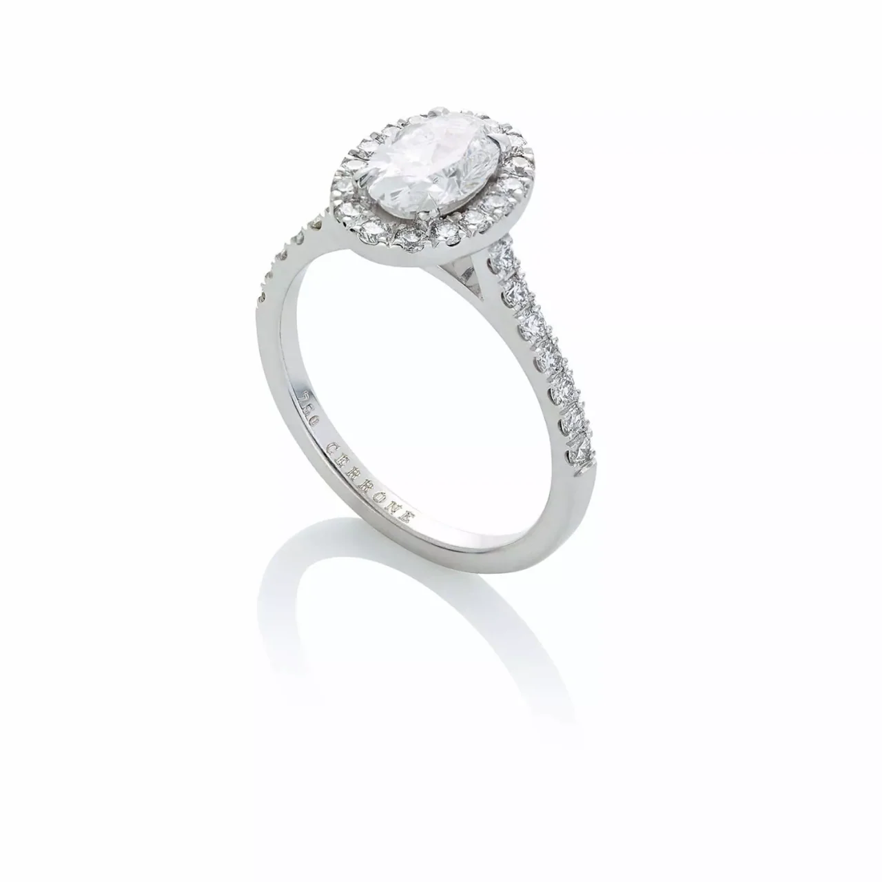 VERNAZZA 18ct white gold oval and round brilliant cut halo diamond engagement ring - Image 2
