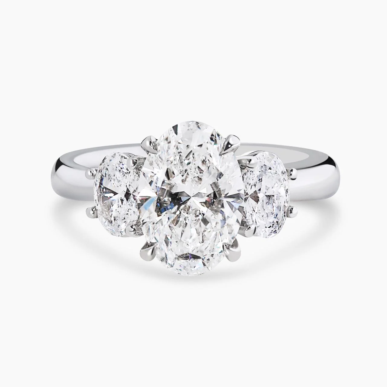 18ct white gold 2.35ct and 2=0.83ct oval brilliant cut LAB Grown diamond three stone engagement ring