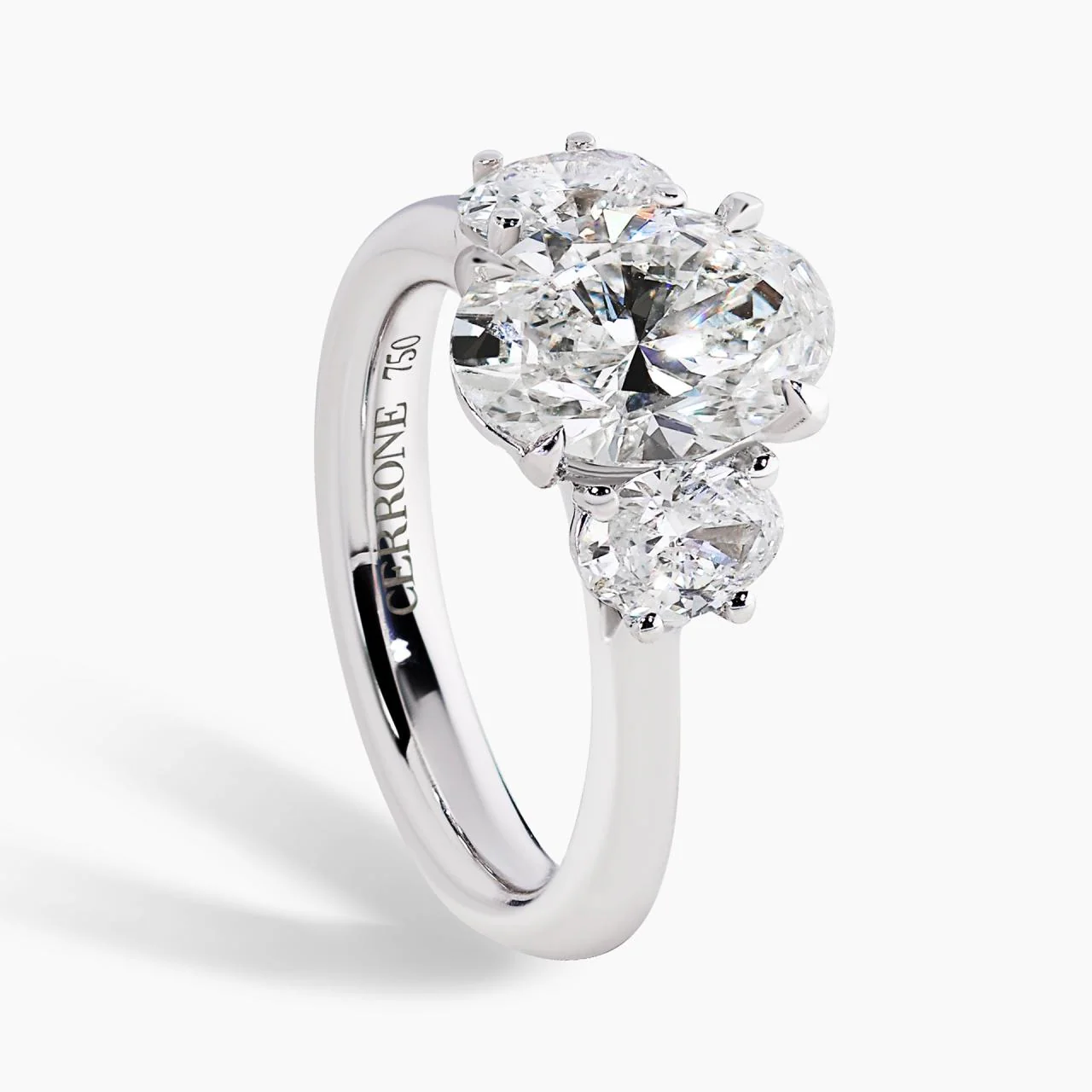 18ct white gold 2.35ct and 2=0.83ct oval brilliant cut LAB Grown diamond three stone engagement ring - Image 2