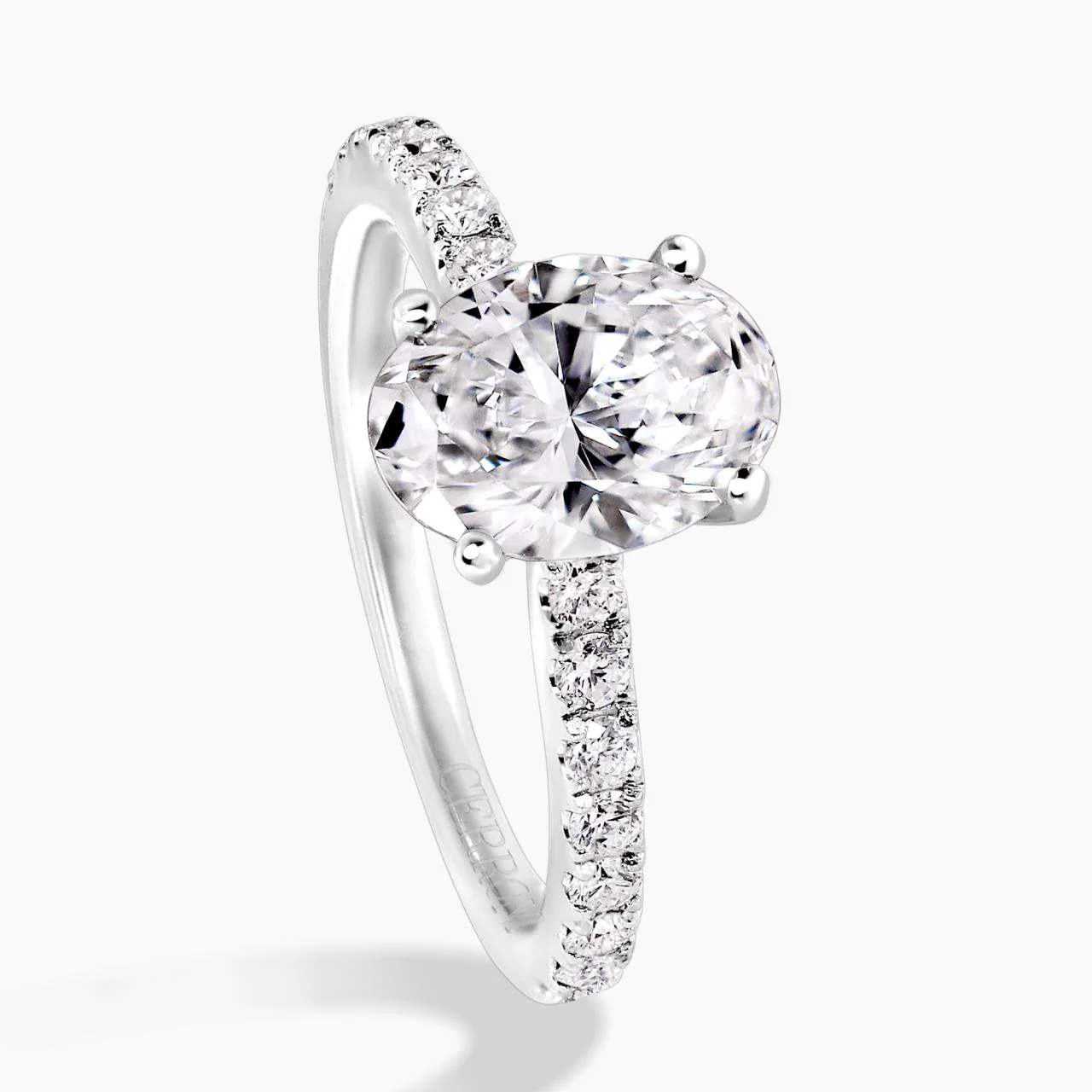 18ct white gold oval cut diamond engagement ring in a four claw setting with a diamond band. GIA Cert - Image 3