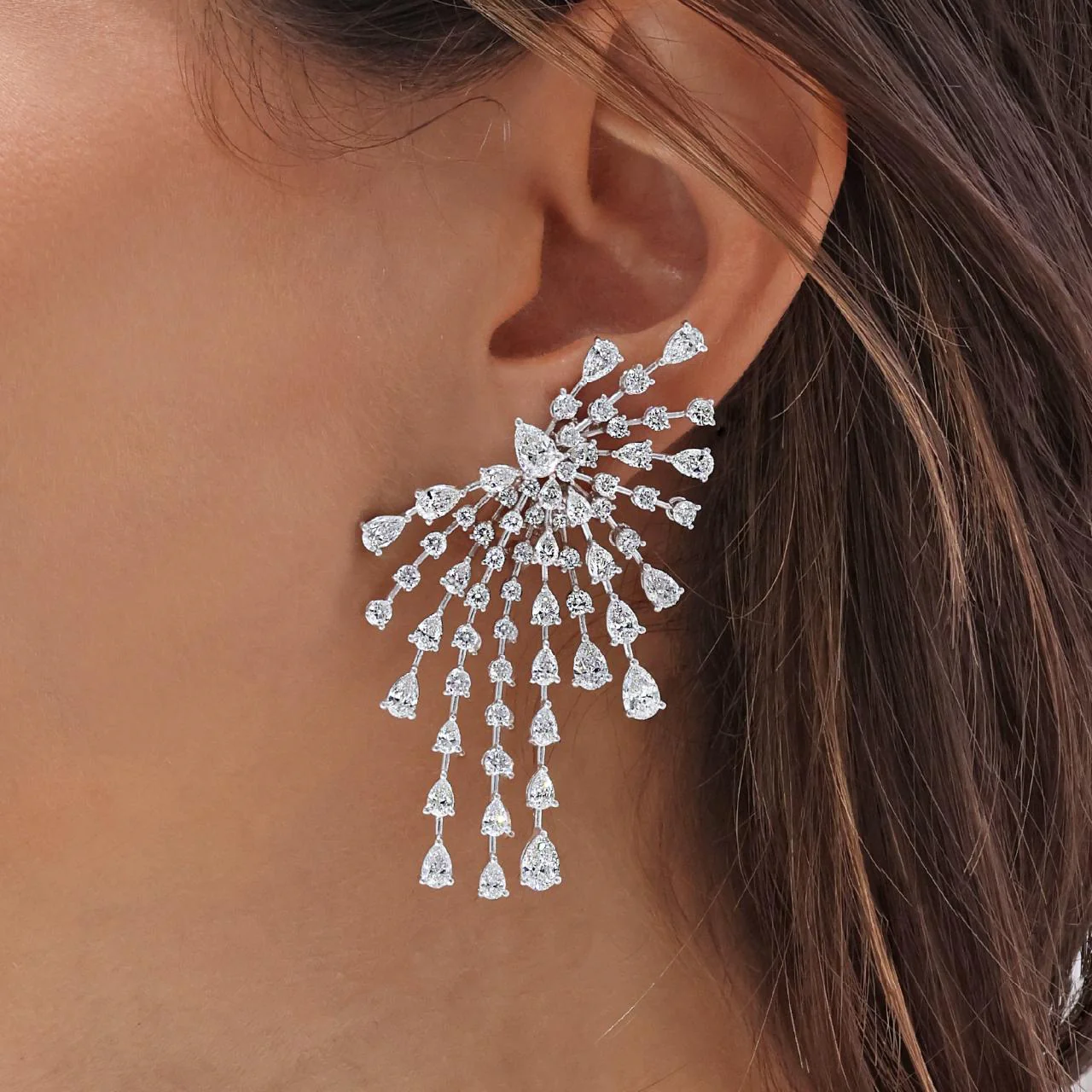 Illuminare - 18ct white gold pear and round brilliant cut diamond fancy drop earrings - Image 3