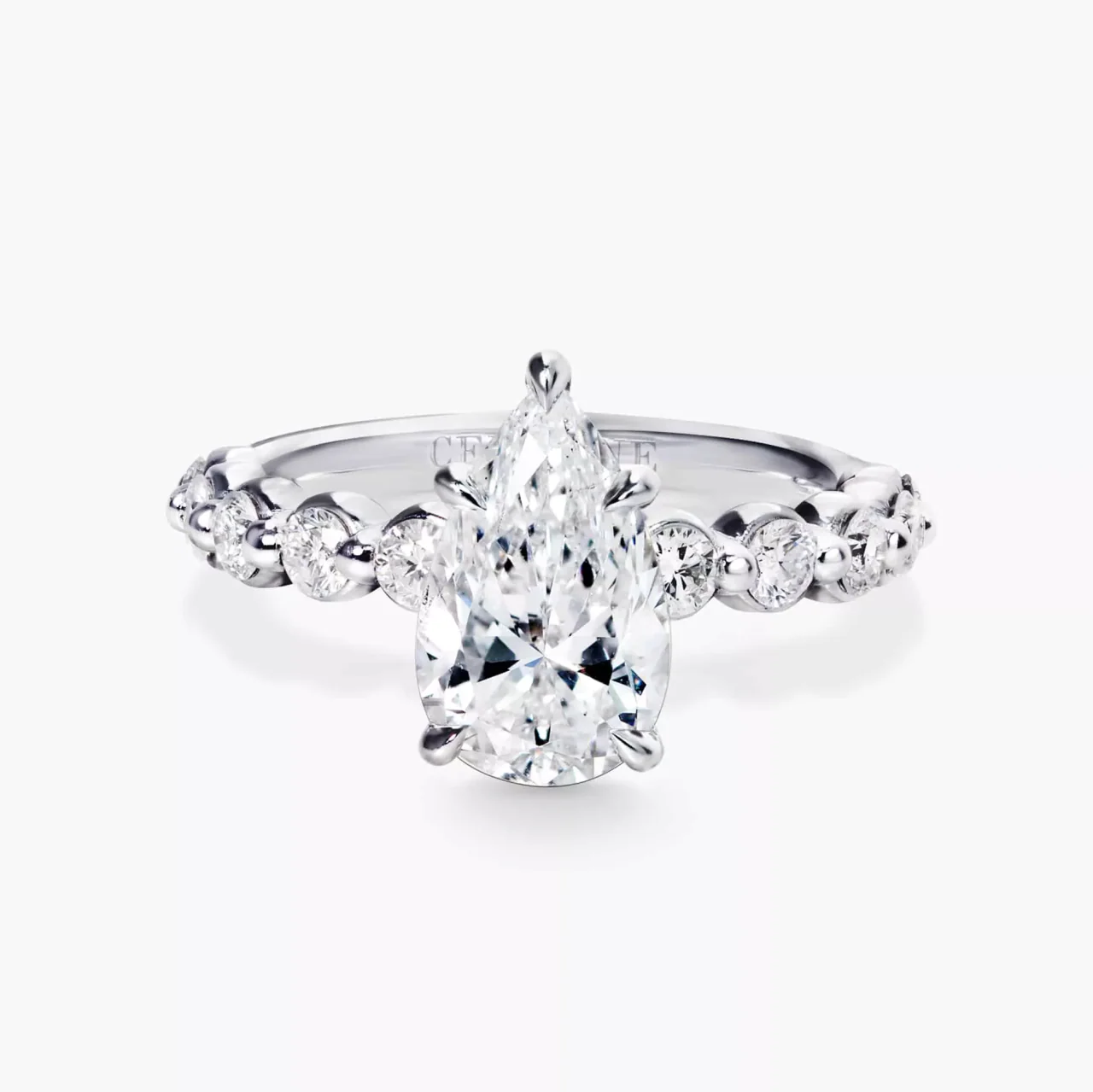 AMARA 18ct white gold 2.02ct E SI2 pear and round brilliant cut diamond engagement ring