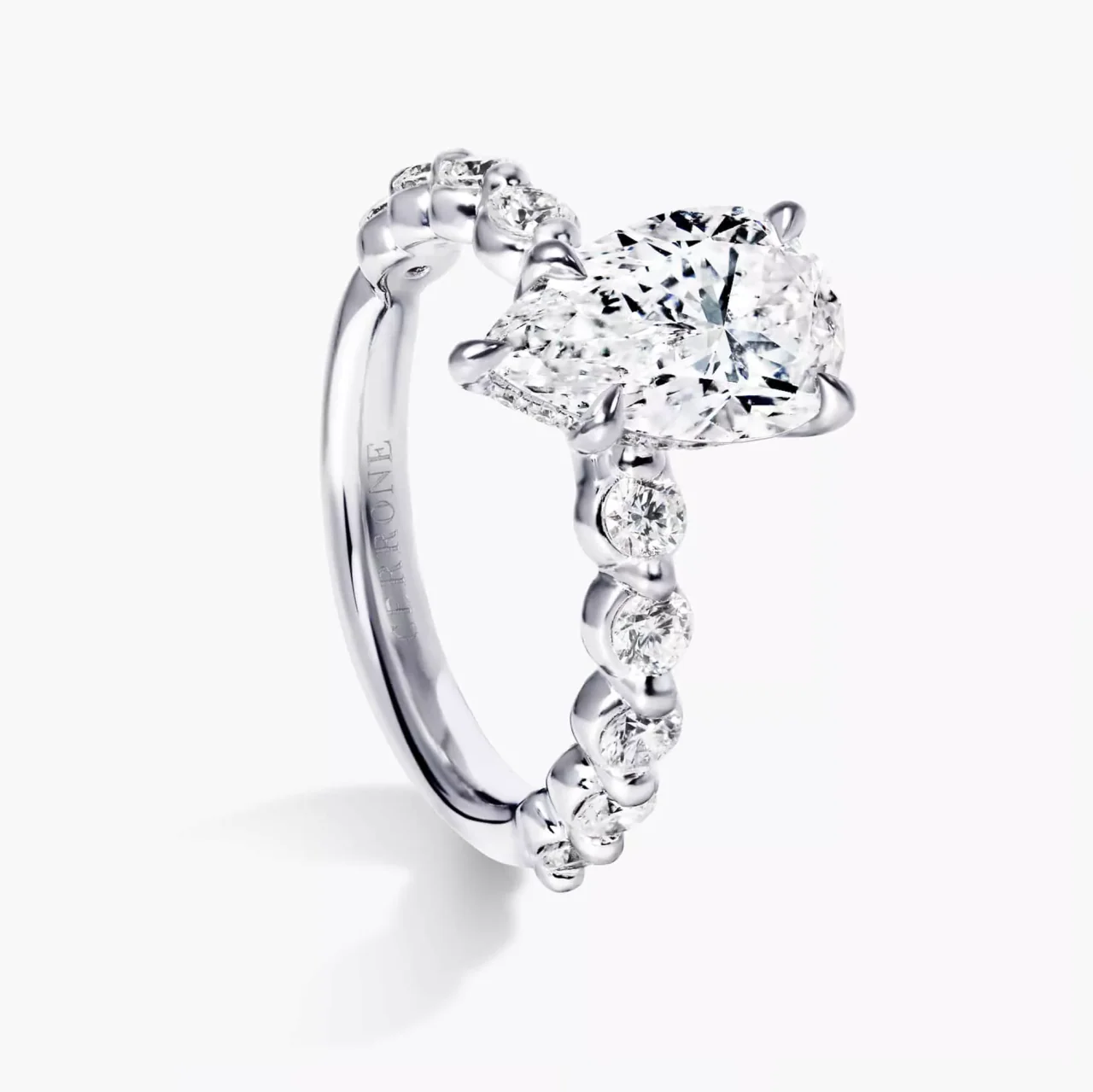 AMARA 18ct white gold 2.02ct E SI2 pear and round brilliant cut diamond engagement ring - Image 2