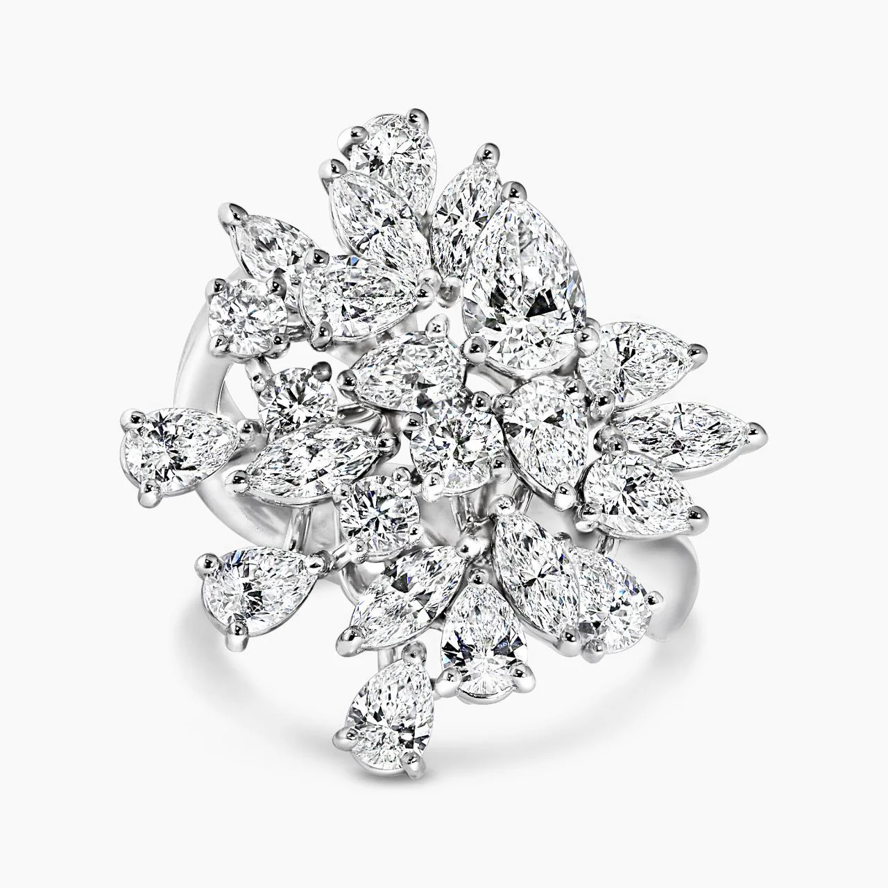 18ct white gold pear, marquise and round brilliant cut diamonds ring