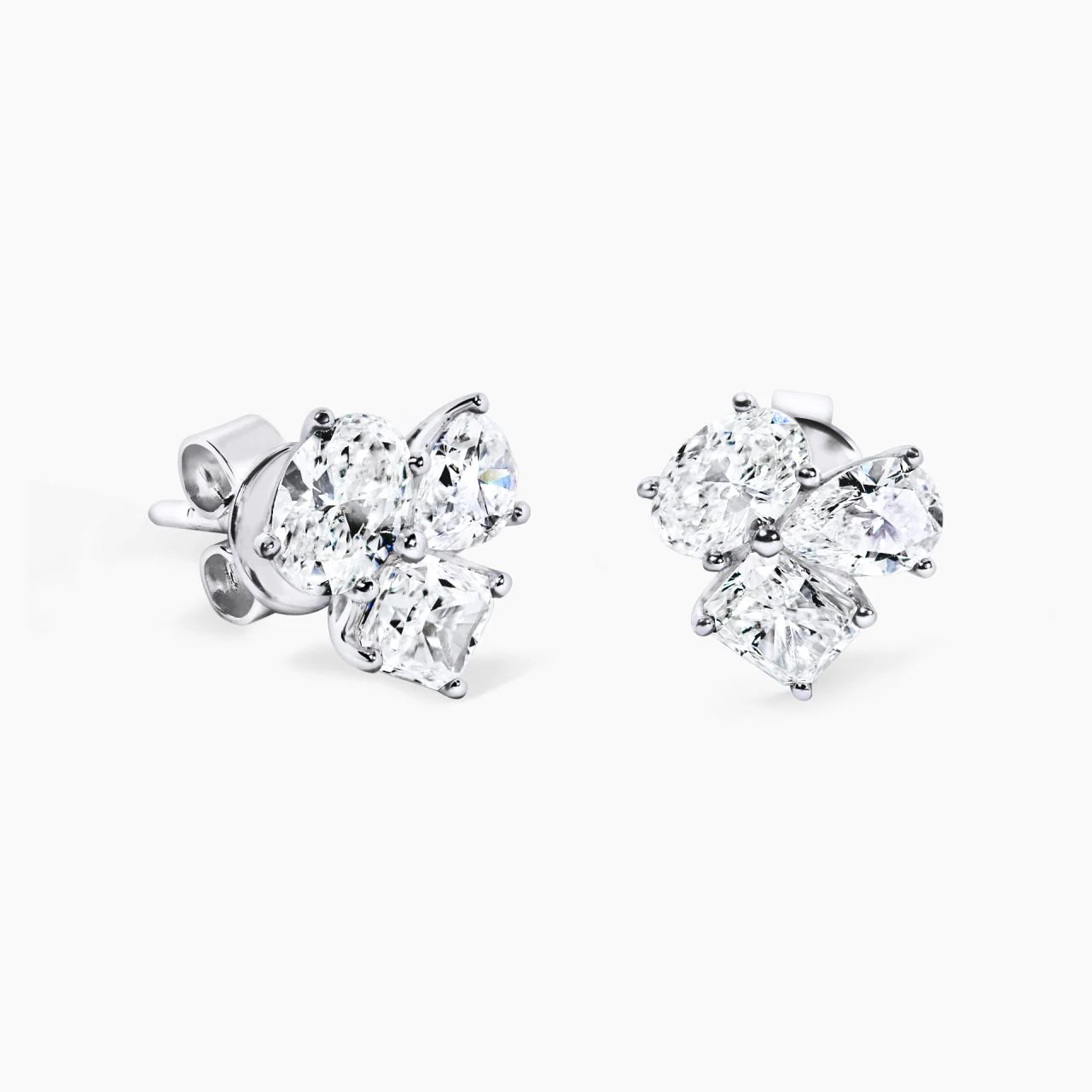 18ct white gold pear, oval radiant diamond stud earrings