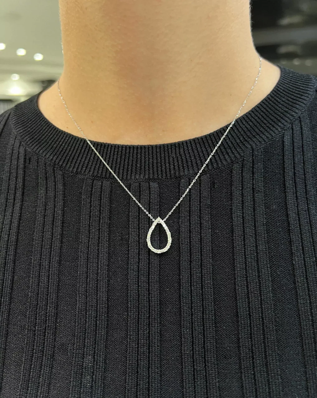 18ct white gold pear shape baguette and round diamond necklace - Image 2