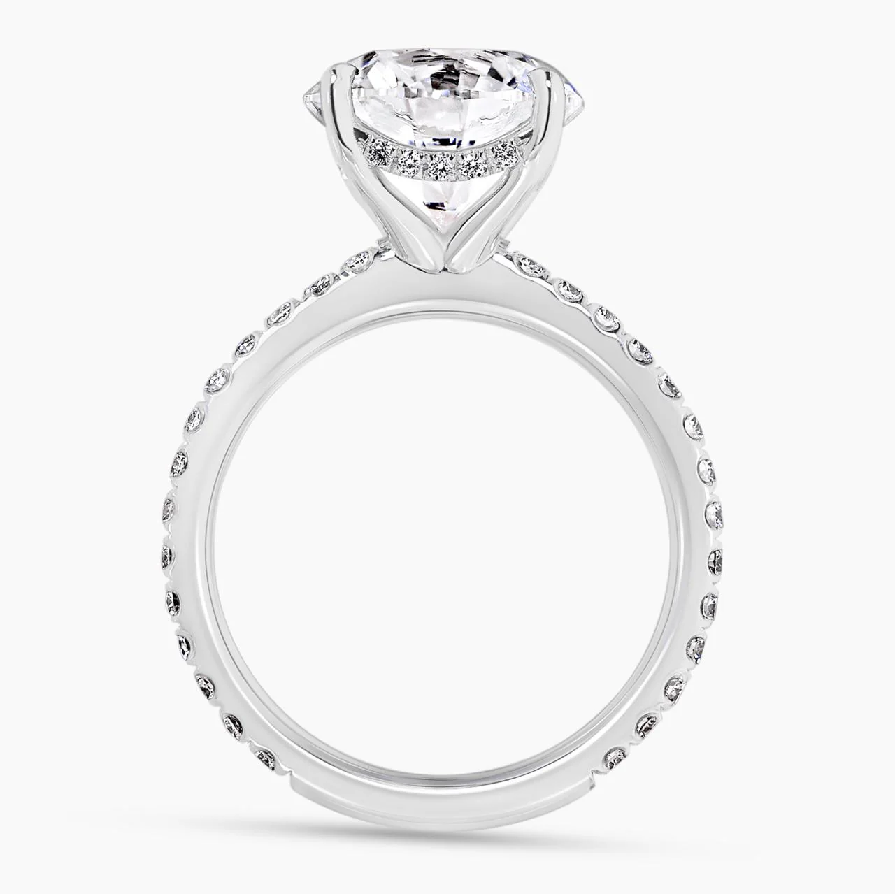 18ct white gold round briliant cut diamond engagement ring in a four claw setting with a hidden halo and diamond band. GIA cert - Image 3