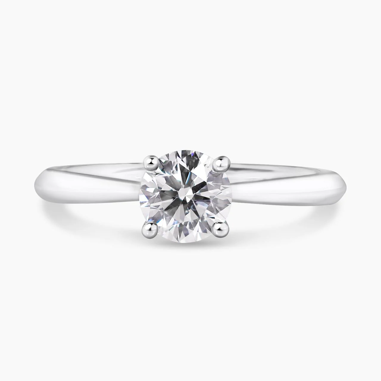 18ct white gold round brilliant cut diamond solitaire engagement ring in a four claw setting. GIA Cert