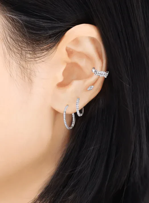 18ct white gold round diamond hoop earrings - Image 2