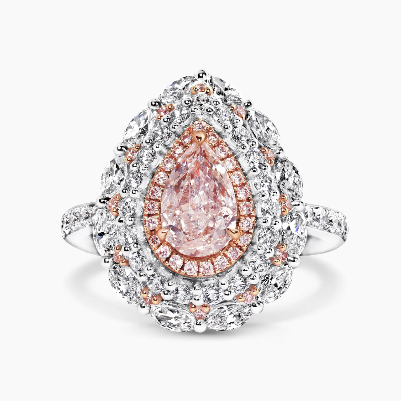 AURORA DI DIAMANTI - 18ct white & rose gold pink pear shape diamond with pink diamonds & diamond halo ring