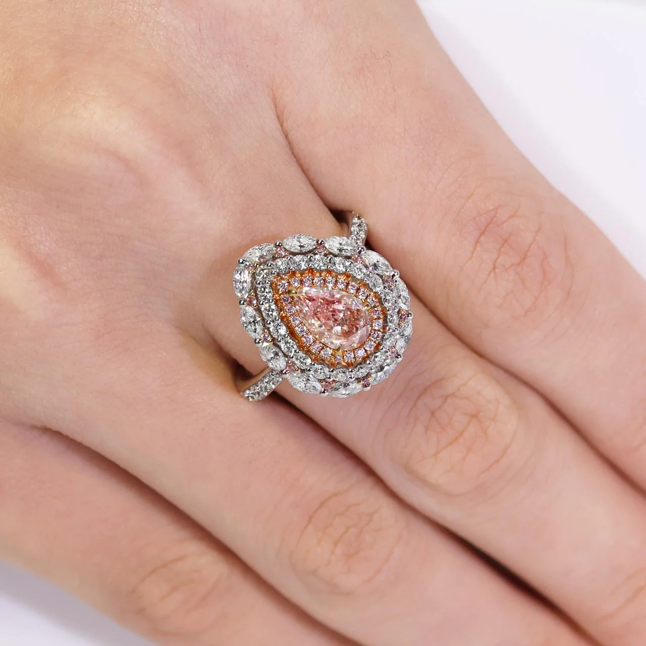 AURORA DI DIAMANTI - 18ct white & rose gold pink pear shape diamond with pink diamonds & diamond halo ring - Image 2