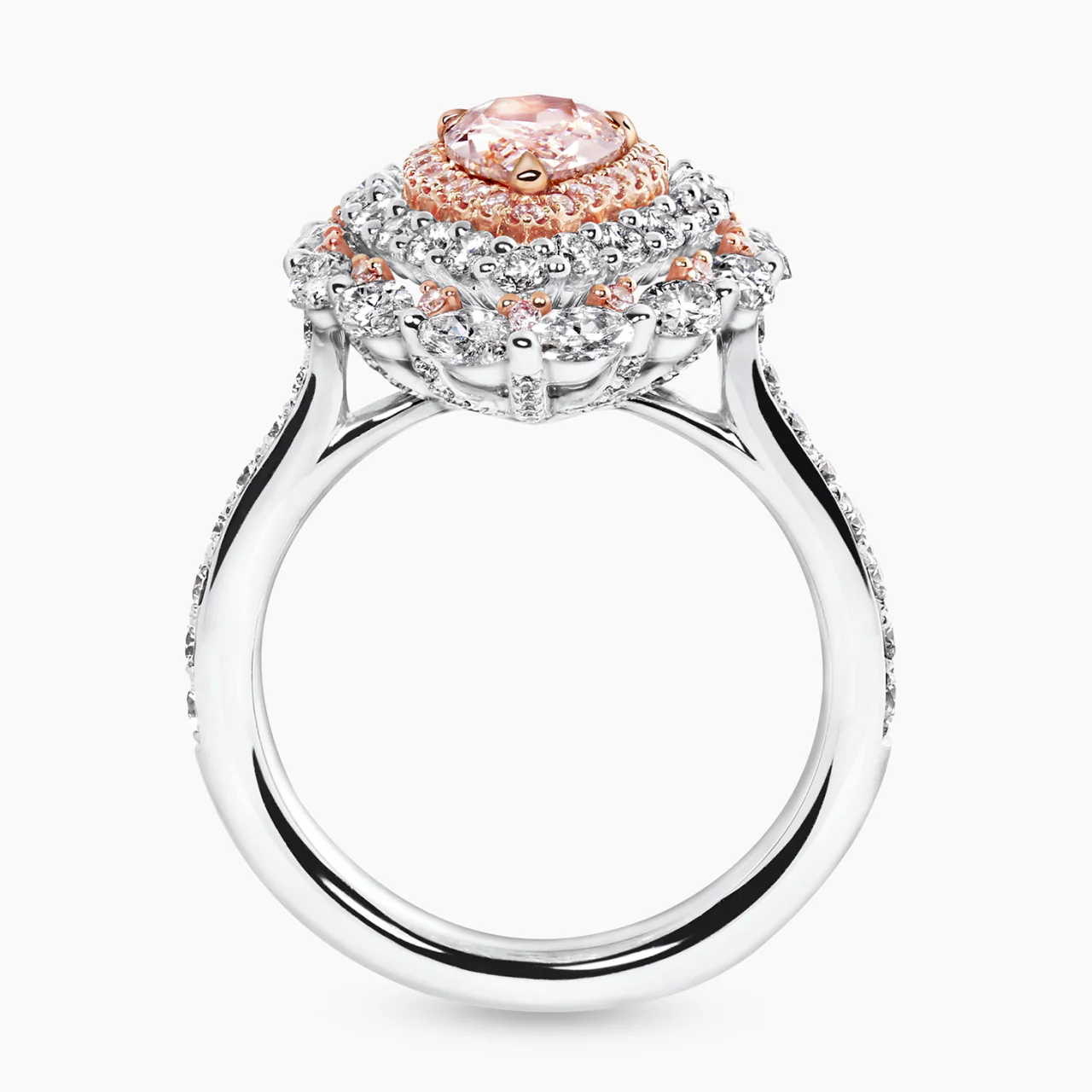 AURORA DI DIAMANTI - 18ct white & rose gold pink pear shape diamond with pink diamonds & diamond halo ring - Image 3