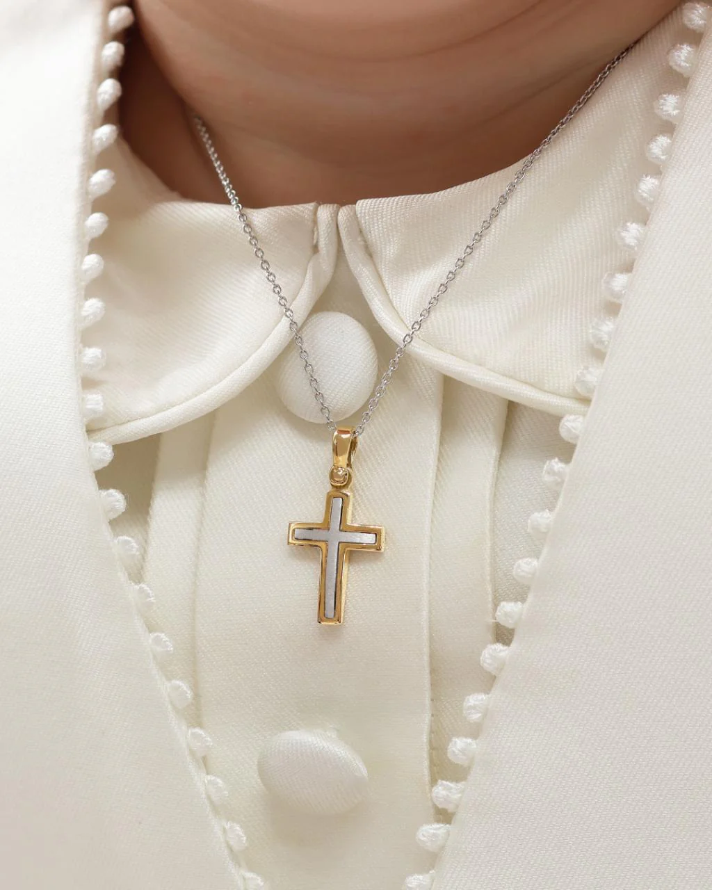 18ct yellow and white gold cross pendant 20mm - Image 3