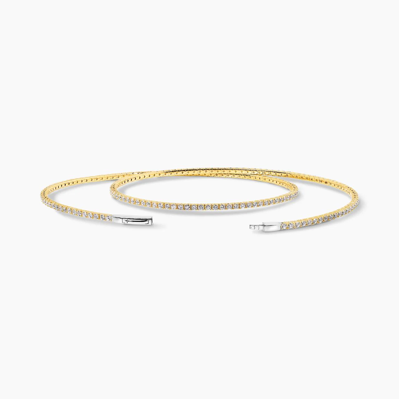 18ct yellow and white gold double layered diamond claw set bangle - Image 3