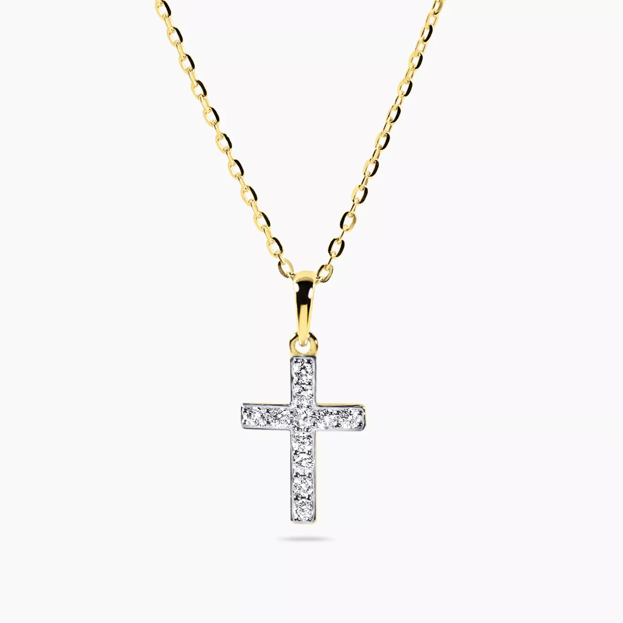 18ct yellow gold 11=0.14ct diamond cross necklace