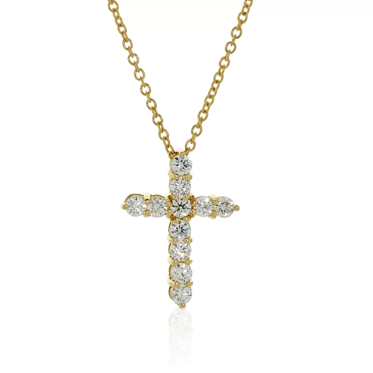 18ct yellow gold 11=0.25ct diamond cross necklace