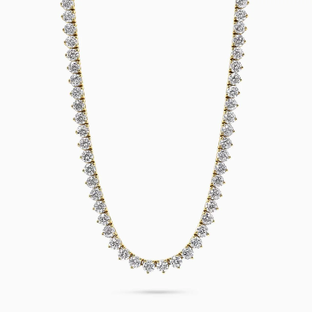 18ct yellow gold 117=16.88ct DEF VVS VS round brilliant cut Lab grown diamonds tennis necklace in a three claw setting