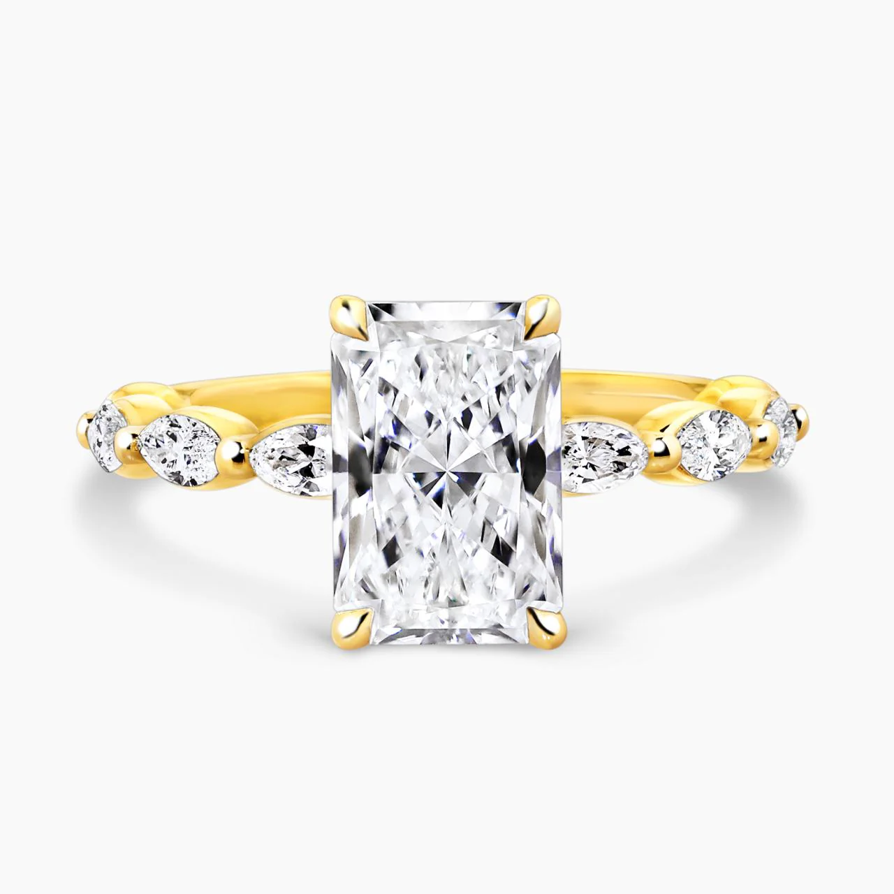 18ct yellow gold 2.31ct radiant and 8=0.50ct marquise cut lab grown diamond engagement ring - Image 4