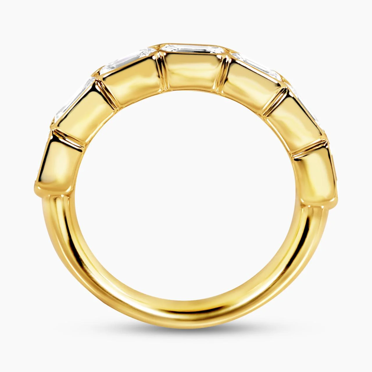 18ct yellow gold 7=2.25ct emerald cut diamonds ring in a half bezel setting - Image 2