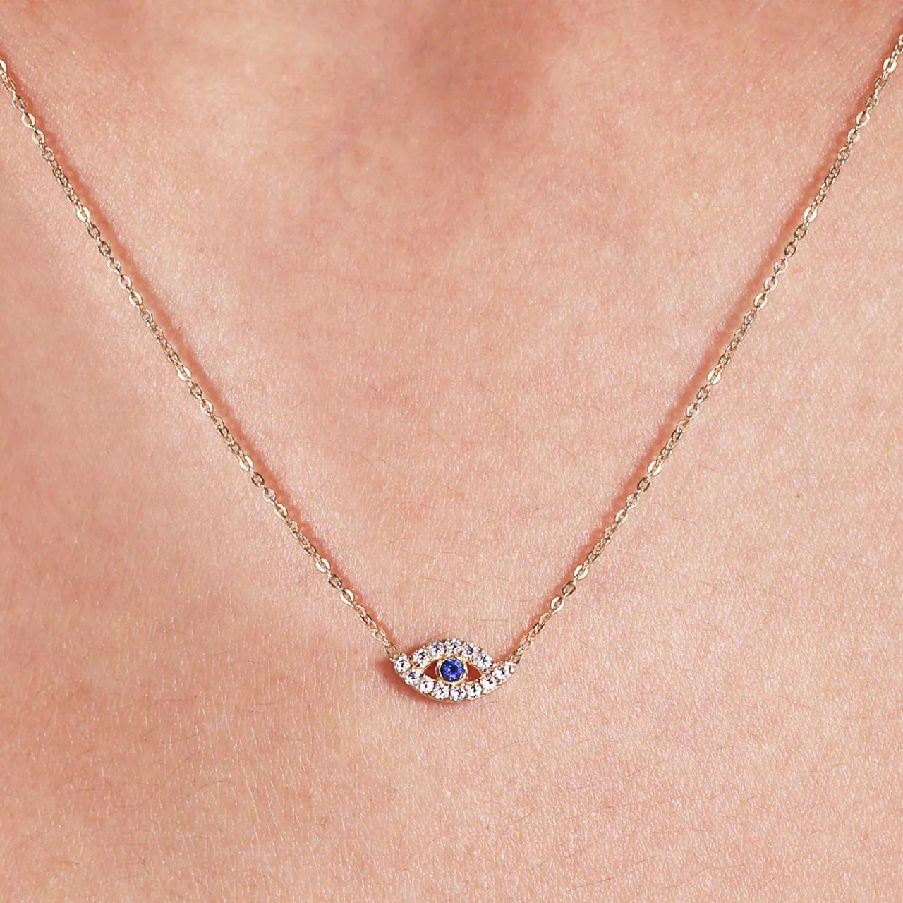18ct yellow gold cubic zirconia set evil eye necklace - Image 2