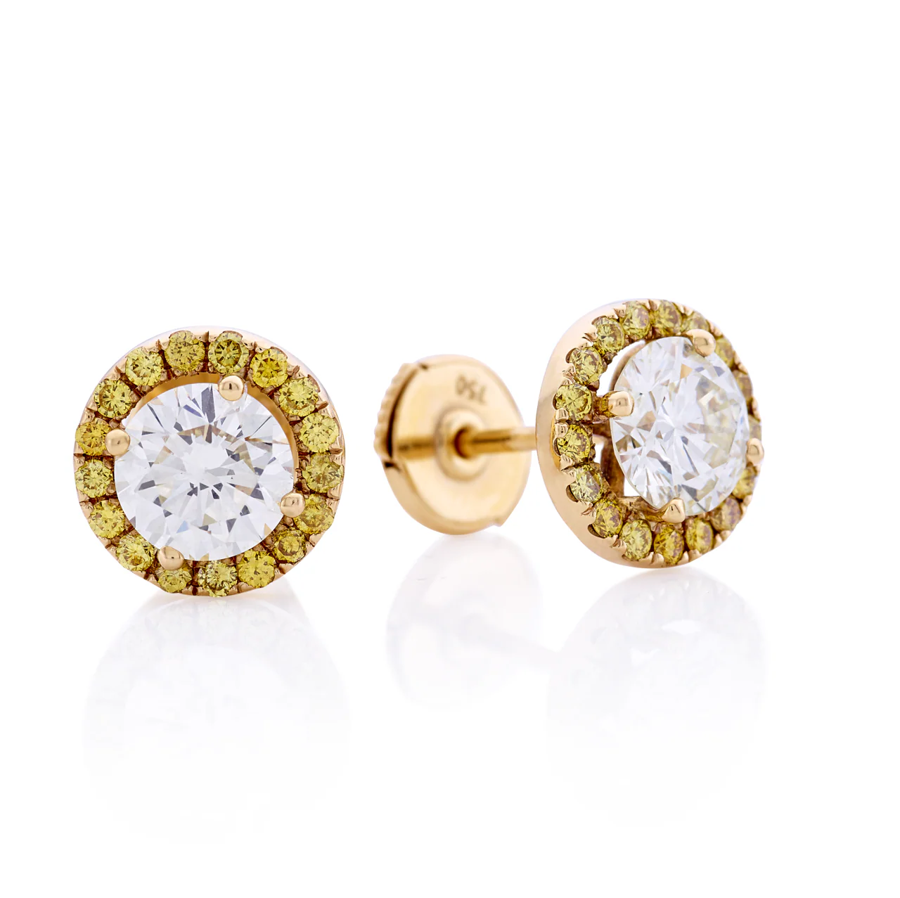 18ct Yellow Gold Diamond Stud Earrings With Yellow Diamond Halo