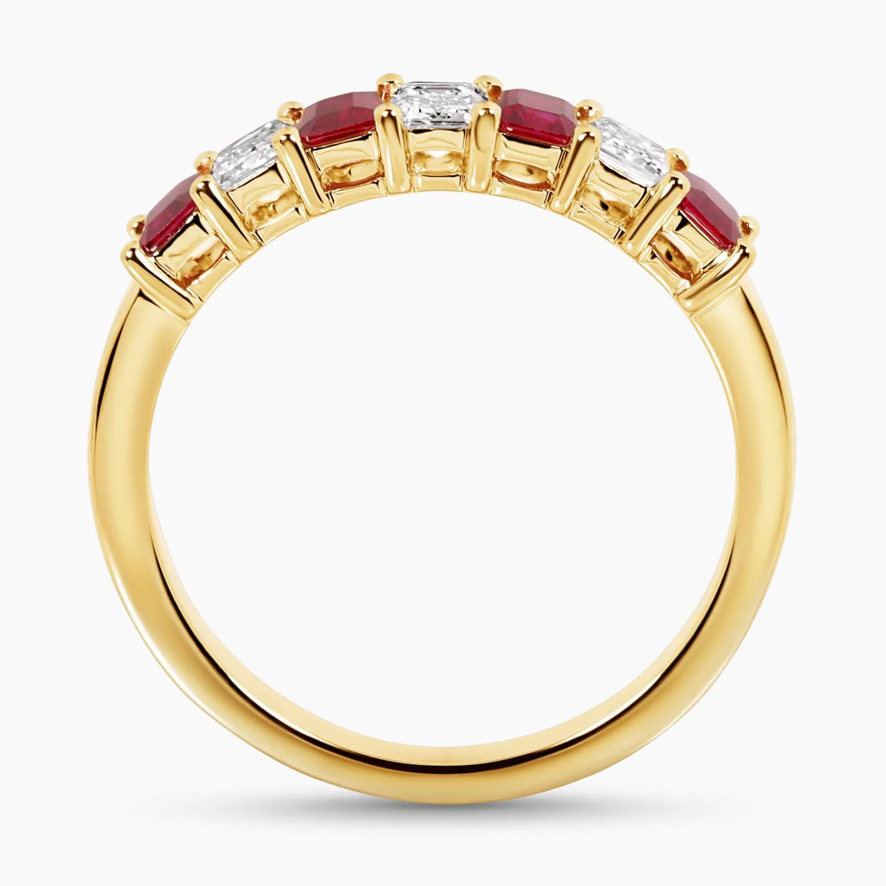 18ct yellow gold emerald cut ruby & diamond claw set ring - Image 3