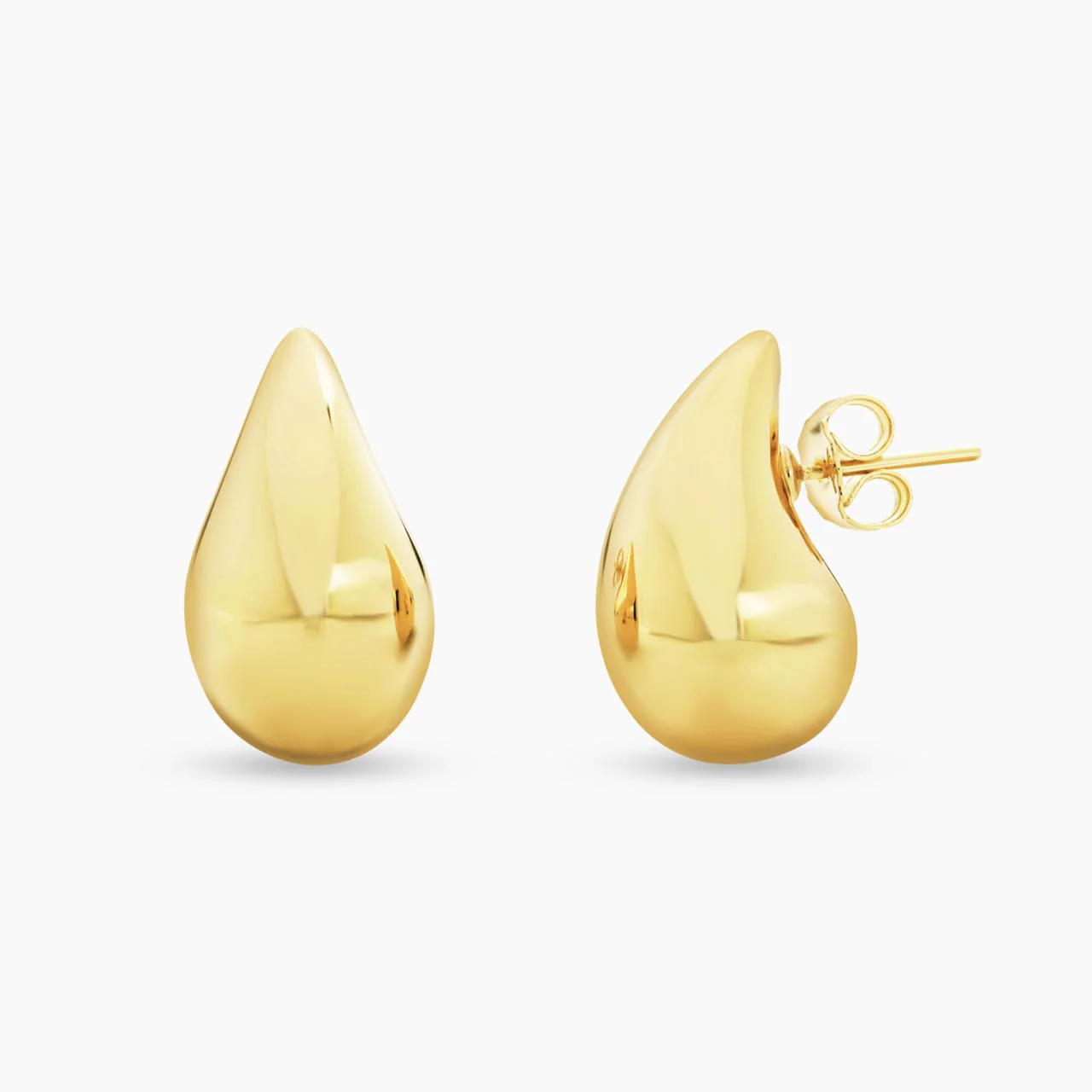 18ct yellow gold hollow tear drop stud earrings 20×12 mm