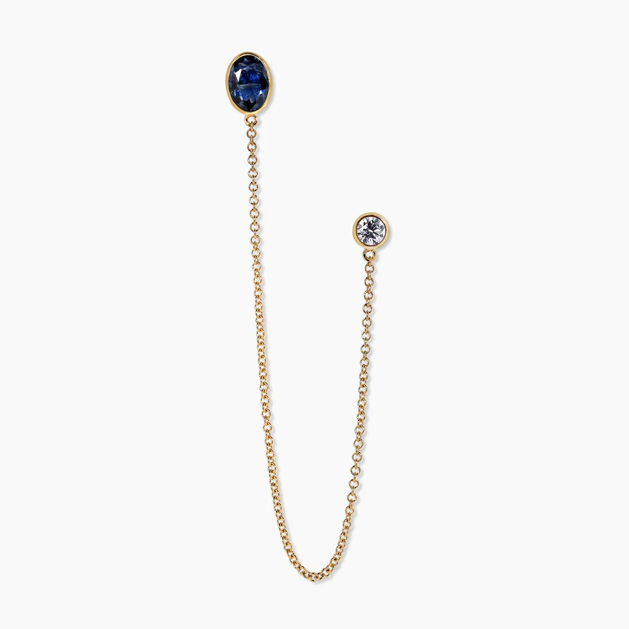 18ct yellow gold oval blue sapphire and round brilliant cut LAB Grown Diamond brooch - Image 2