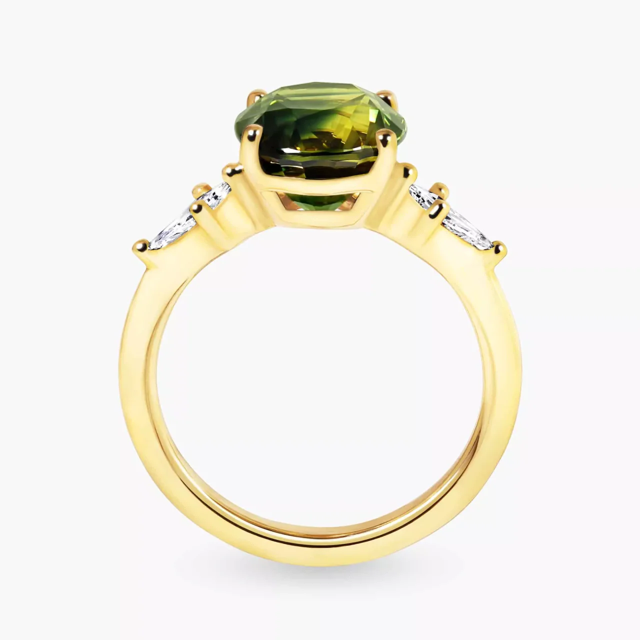 18ct yellow gold oval green and blue Australian parti sapphire and diamond ring - Image 2