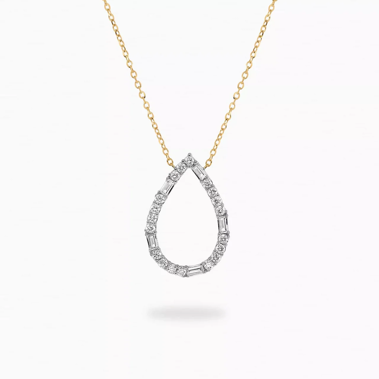 18ct yellow gold pear shape baguette and round diamond necklace