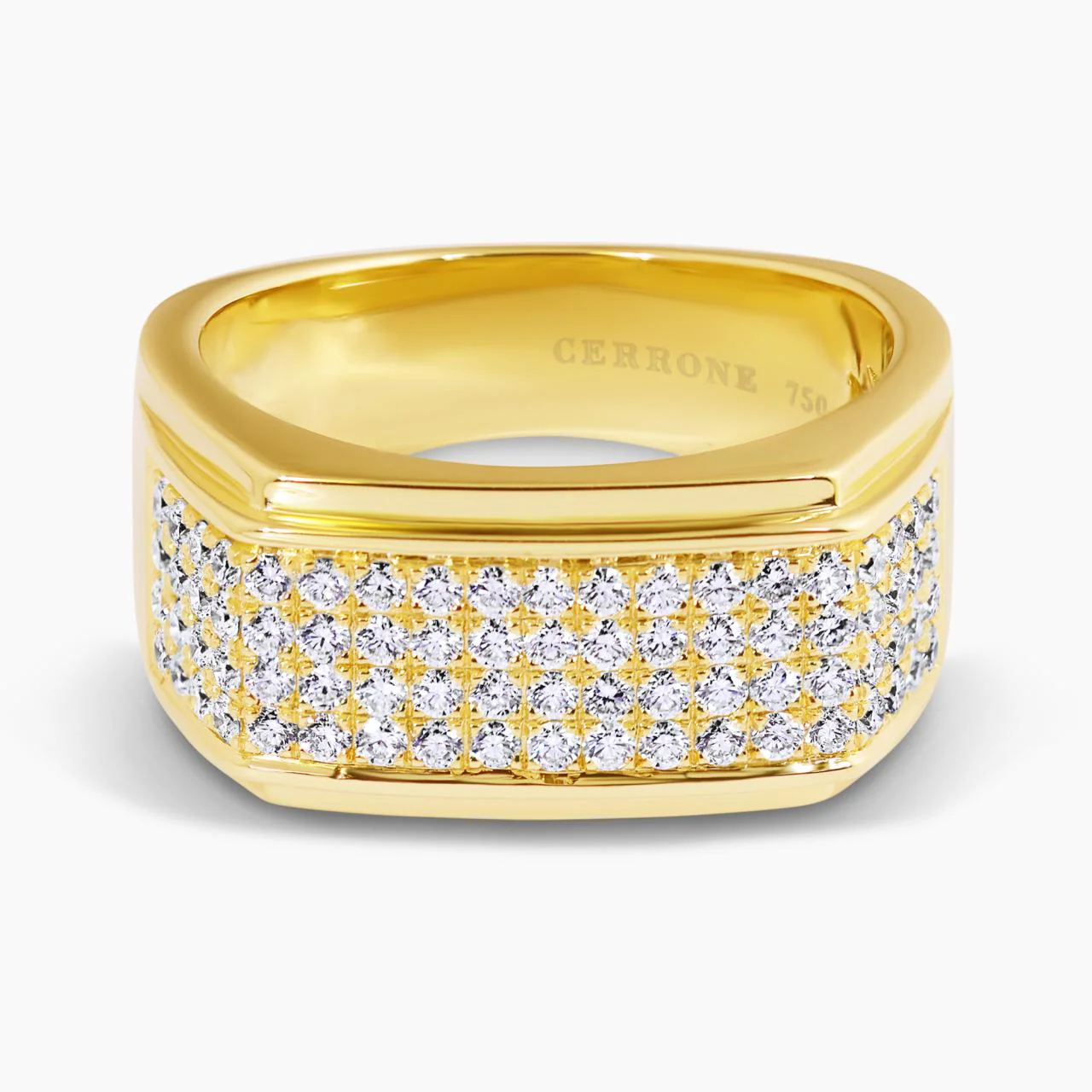 18ct yellow gold round brilliant cut pave diamonds mens ring
