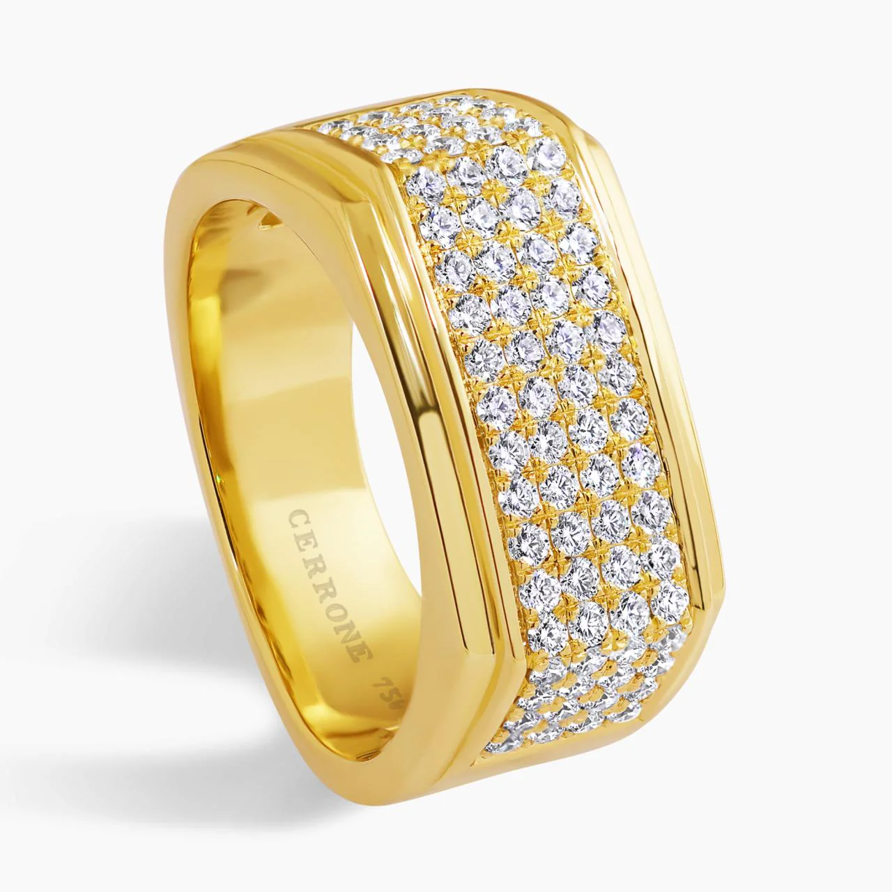 18ct yellow gold round brilliant cut pave diamonds mens ring - Image 2