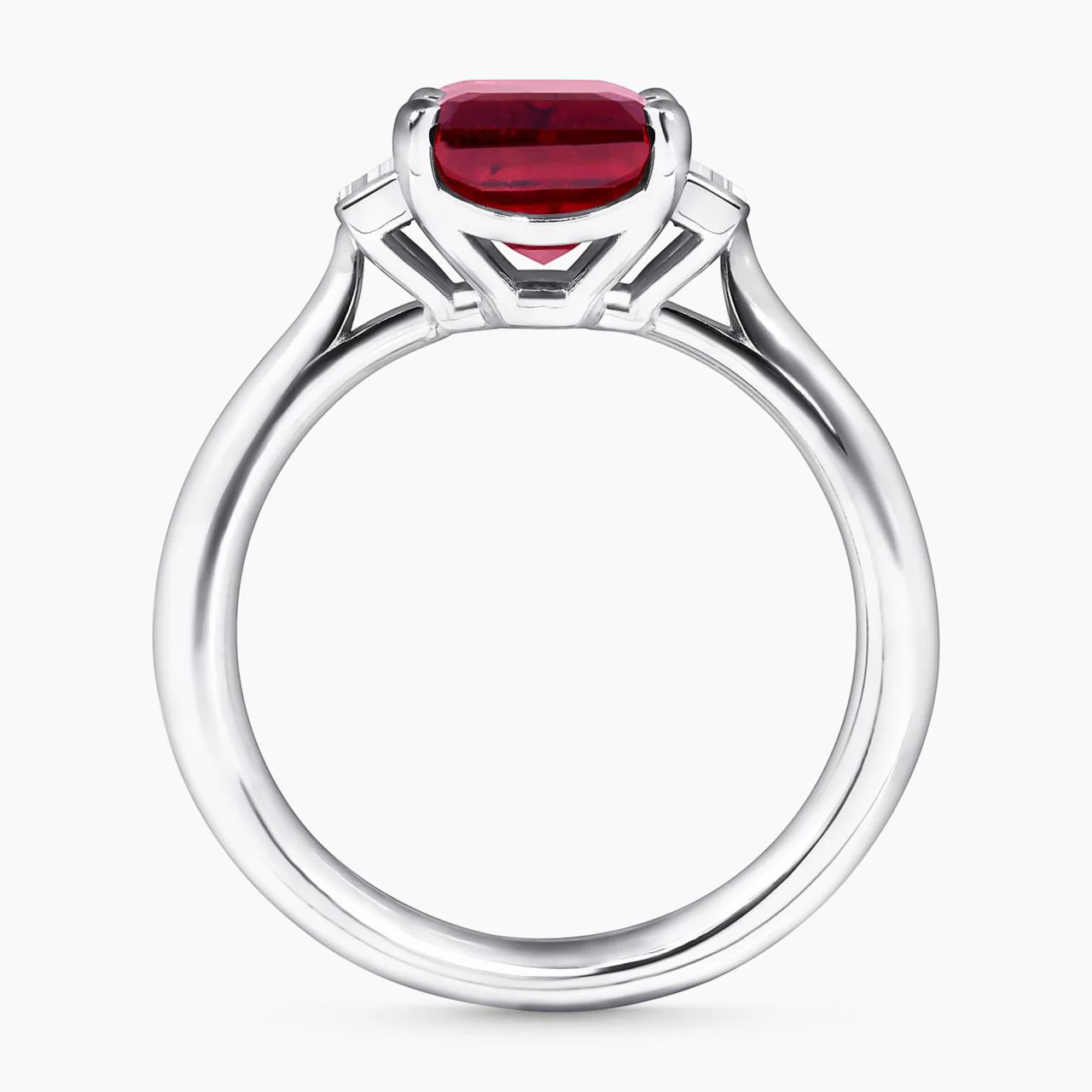 18ct white gold 3.88ct emerald cut rubelite and baguette diamonds ring - Image 3