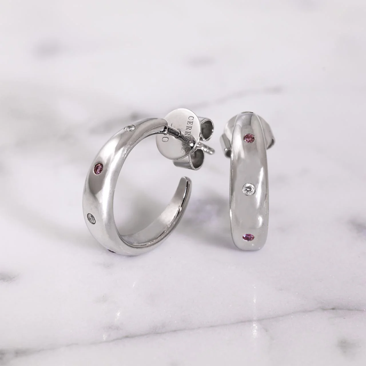 18ct White gold pink diamond hoop earrings