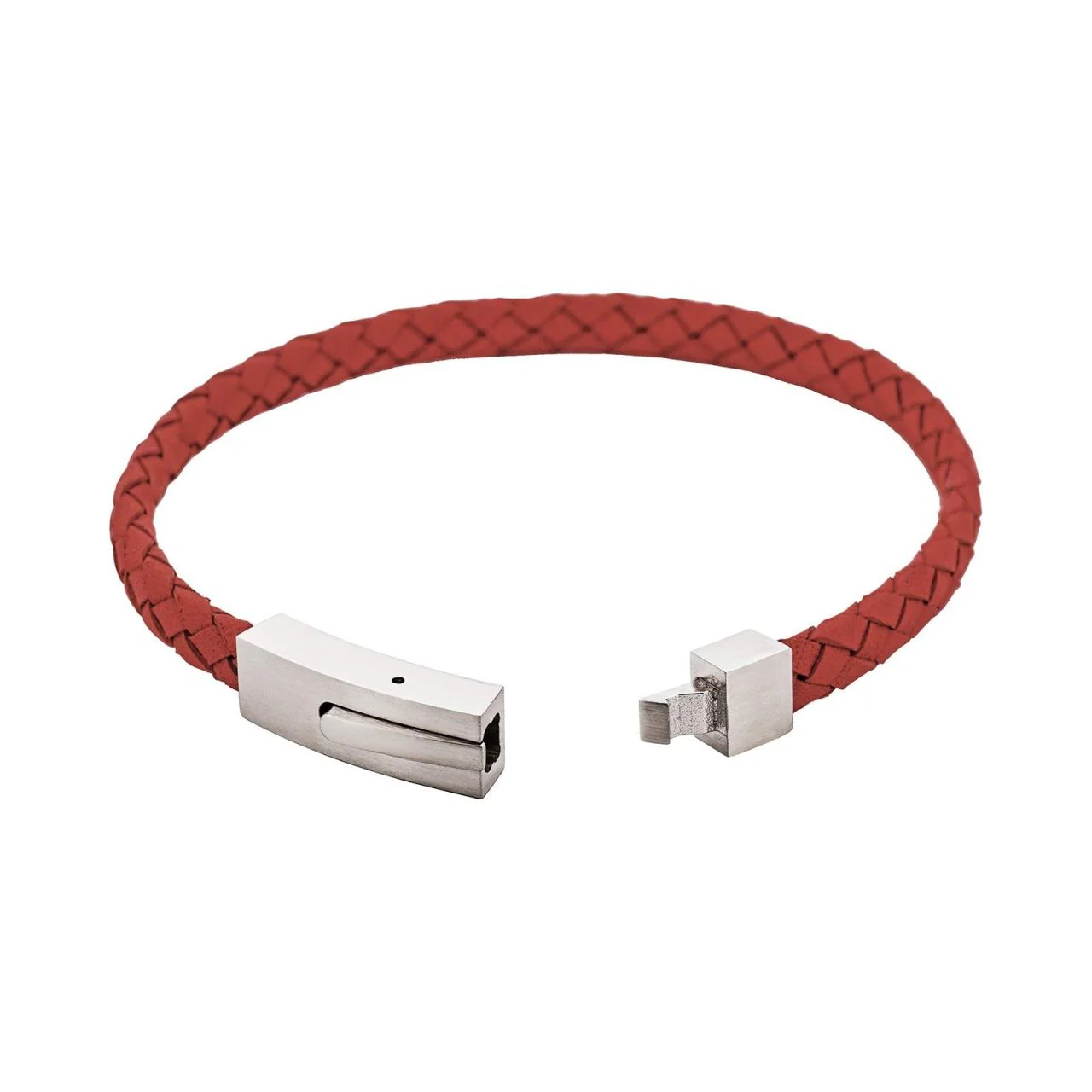 Braided Suede & Steel Calabria Bracelet Flame Red - Image 3