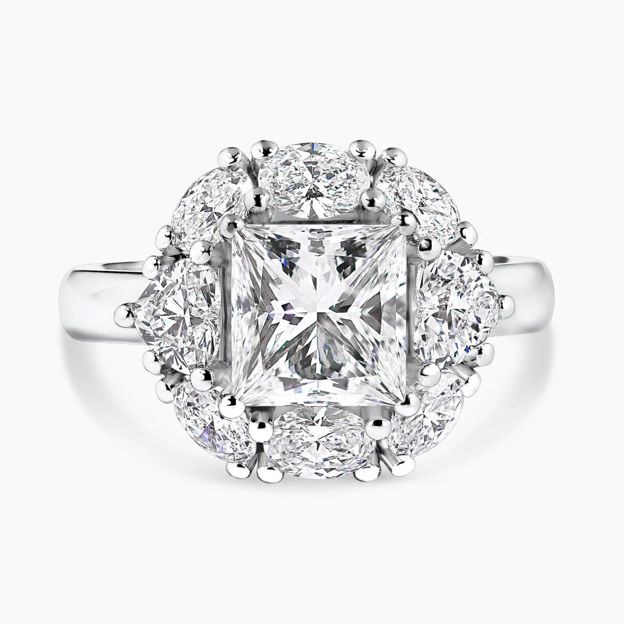 LUCE BAROCCA 18ct white gold 2.00ct princess, oval and heart cut diamond halo engagement ring