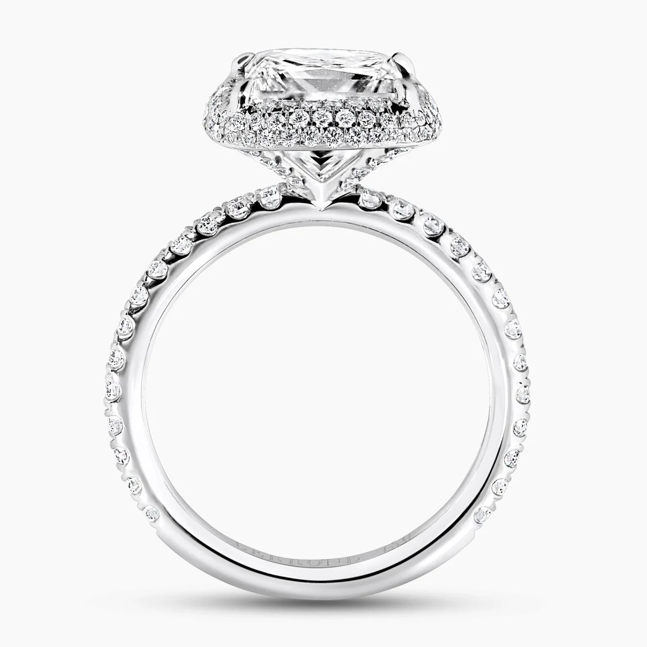 UNIONE 18ct white gold 2.79ct princess cut diamond engagement ring with round brilliant cut diamonds micropave set halo and claw set band - Image 3