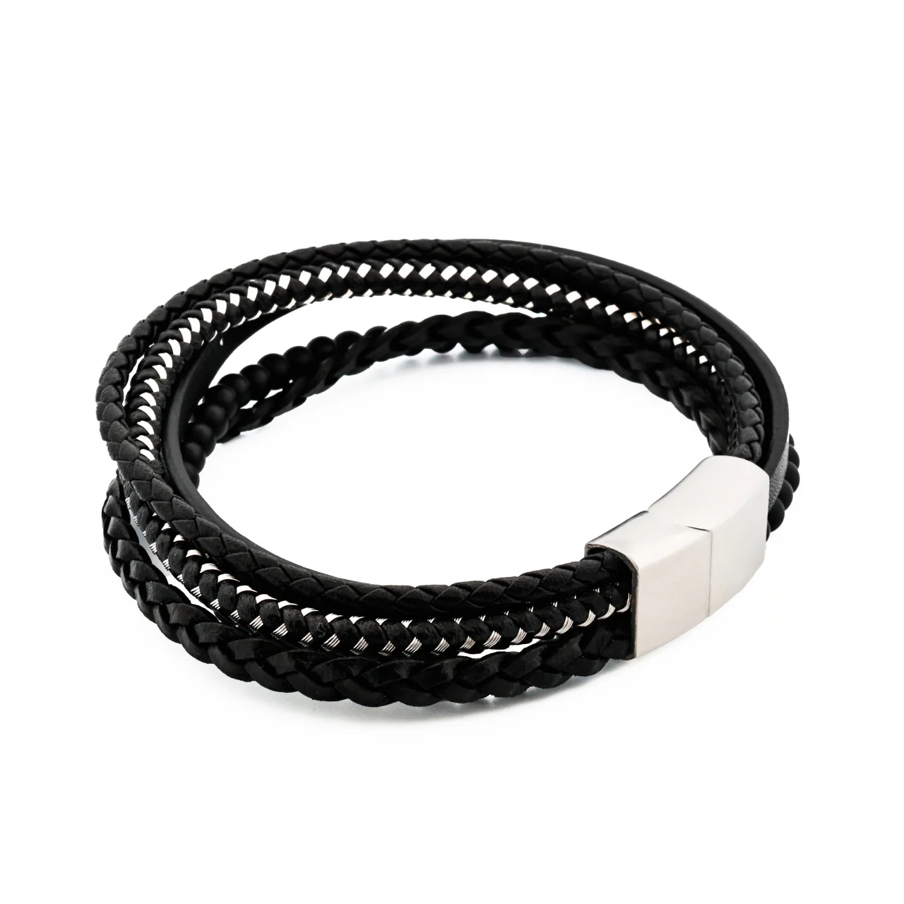 Black Agate and Multi Strand Leather Bracelet 21.5cm - Image 4