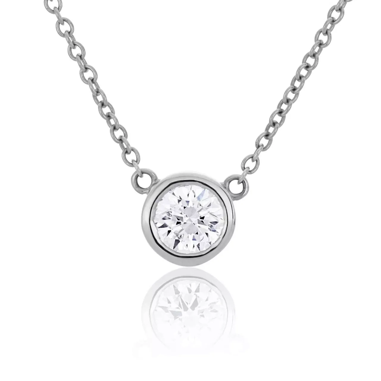 18ct white gold 0.30ct round brilliant cut diamond bezel necklace GIA cert