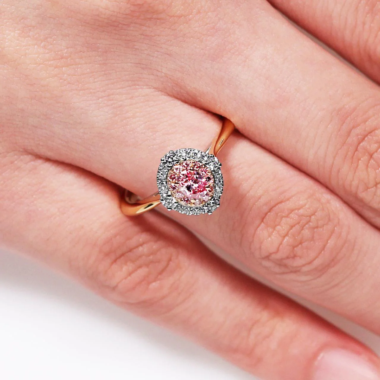 ROSELIA 18ct rose and white gold 0.23ct oval shaped brilliant cut fancy intense purple pink P1 diamond halo engagement ring GIA Cert - Image 2