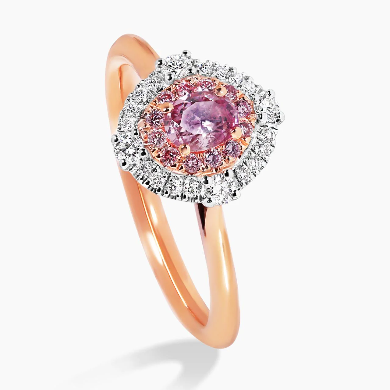 ROSELIA 18ct rose and white gold 0.23ct oval shaped brilliant cut fancy intense purple pink P1 diamond halo engagement ring GIA Cert - Image 4