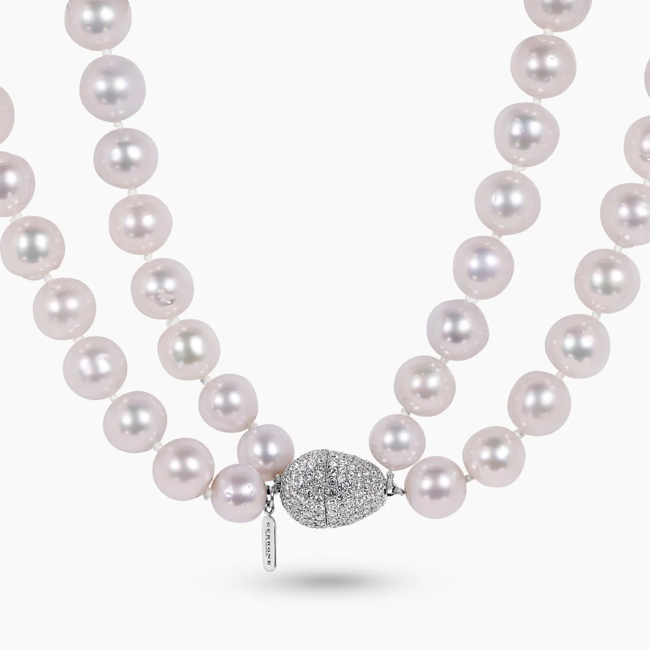 Two rows of 9-12mm south sea pearls necklace ended with 18ct white gold round brilliant cut diamonds clasp from the Carmela Cerrone Collection