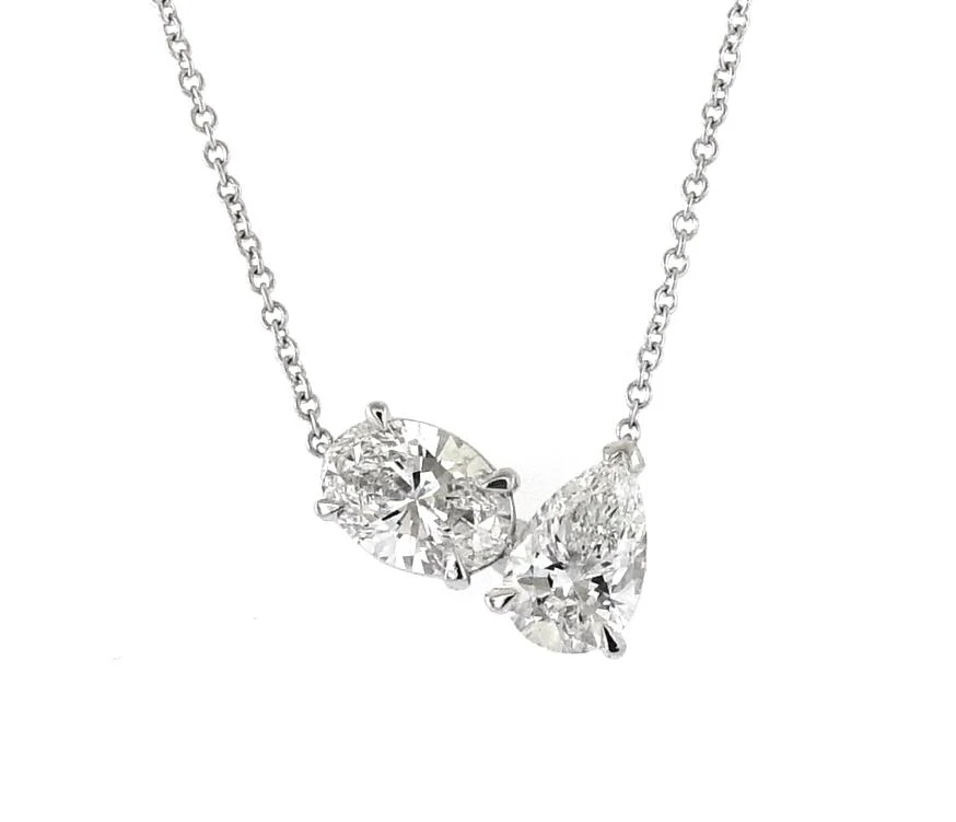 18ct white gold 1.05ct E VS1 pear shape and 1.13ct E VS1 oval shape LAB Grown Diamonds necklace IGI Certs