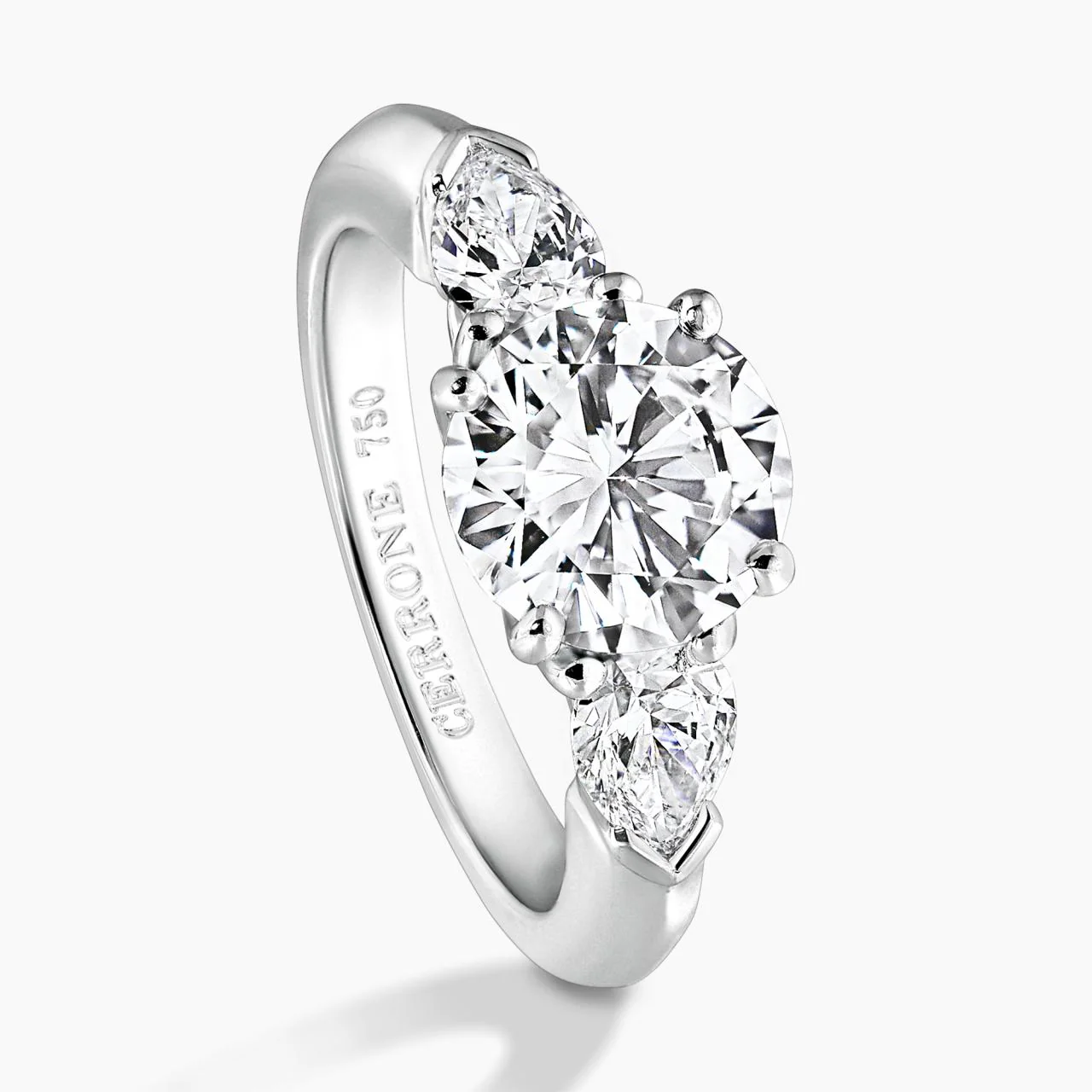 18ct white gold round brilliant cut diamond engagement ring with pear shaped diamonds on the side GIA Cert - Image 4