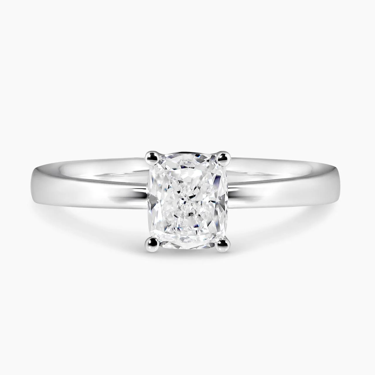 18ct white gold cushion cut diamond solitaire engagement ring in a four claw setting GIA Cert