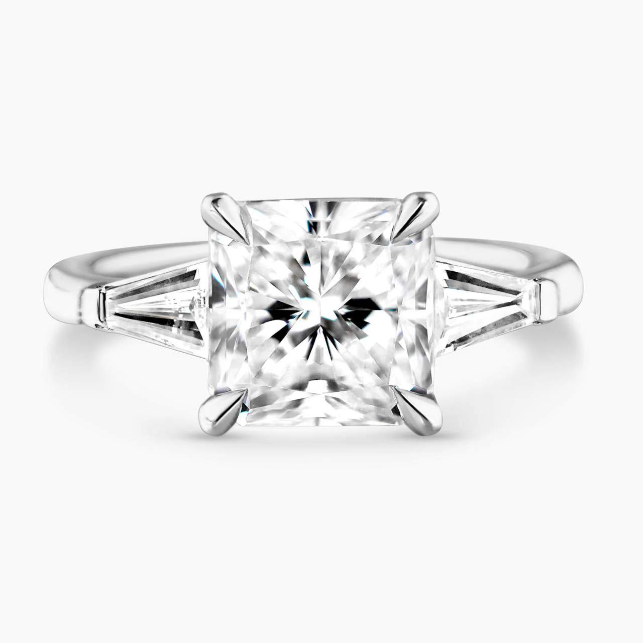MARTINA 18ct white gold 3.01ct square radiant diamond and 2=0.38ct tapered baguette diamonds ring GIA Cert