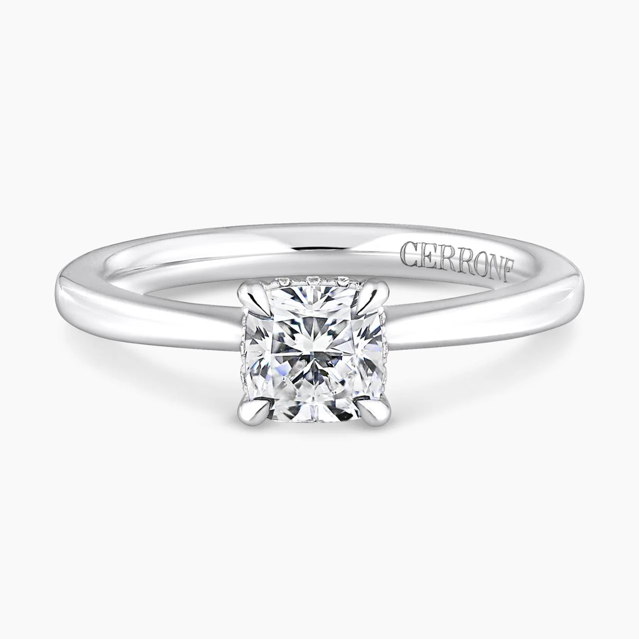 18ct white gold 0.80ct cushion cut diamond and 12=0.05ct round brilliant cut diamonds engagement ring with hidden halo GIA Cert