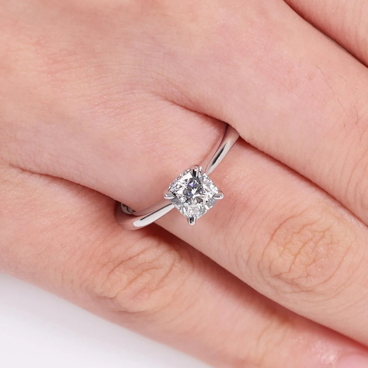 18ct white gold 0.80ct cushion cut diamond and 12=0.05ct round brilliant cut diamonds engagement ring with hidden halo GIA Cert - Image 2