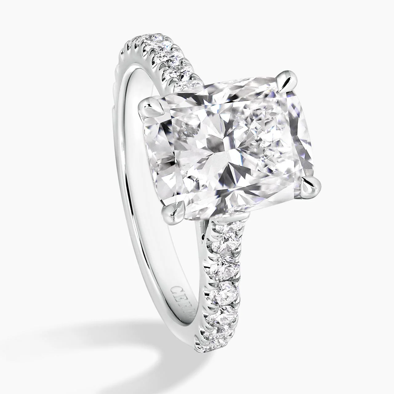 Platinum 2.61ct F VS1 LAB Grown cushion cut diamond engagement ring with Lab diamonds band IGI Cert - Image 3