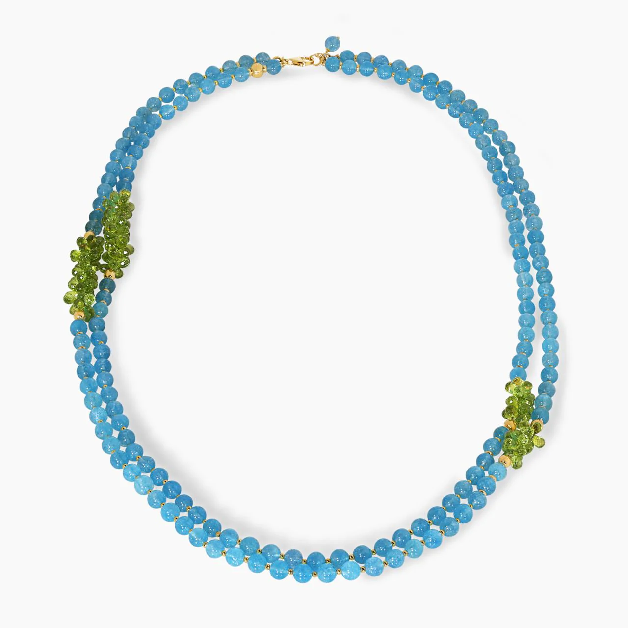 Aquamarine and peridot necklace with gold-plated silver fittings from the Carmela Cerrone Collection
